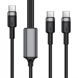 Кабель ACEFAST C22-02 USB-C to 2*USB-C 100W aluminum alloy charging data cable Black