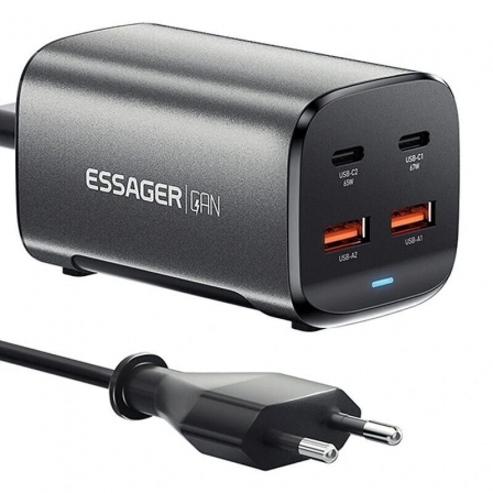 Мережевий зарядний пристрій Essager 67W GAN (2xType-C + 2xUSB-A) ES-CD35 Black