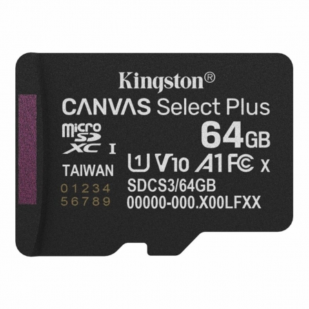 Карта пам'яті microSDXC (UHS-1) Kingston Canvas Select Plus Gen3 64Gb class 10 А1 (R-100MB/s)