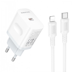 Мережевий зарядний пристрій з кабелем BOROFONE BA99A Breeze single port PD20W charger set(C to iP) White