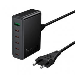 Мережевий зарядний пристрій HOCO C152A 70W USB/5хType-C PD/QC Black