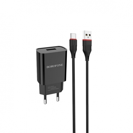 Мережевий зарядний пристрій BOROFONE BA20A Sharp single port charger set(Type-C) 10.5W Black
