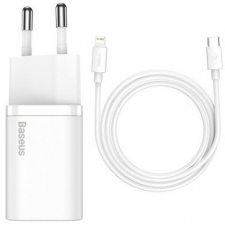 Мережевий зарядний пристрій з кабелем Baseus Super Si 1C 20W With Simple Wisdom Data Cable Type-C/iP 1m White