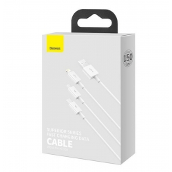 Кабель Baseus Superior Series USB to M+L+C 3.5A 1.5m White