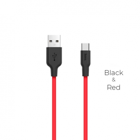 Кабель HOCO X21 USB to Type-C 2A, 1m, silicone, TPE connectors,  Black+Red