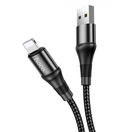 Кабель HOCO X50 USB to iP 2.4A, 1m, nylon, aluminum connectors, Black