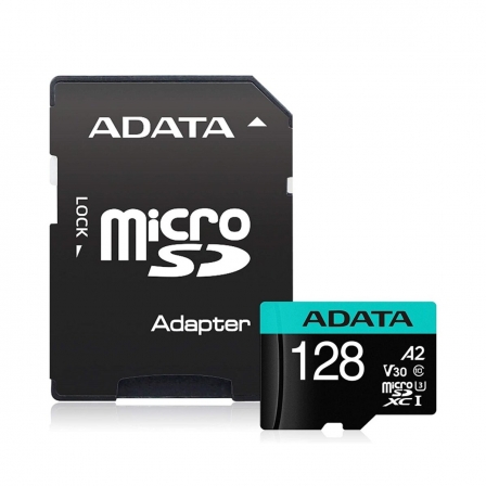 Карта пам'яті microSDXC (UHS-1 U3) A-DATA Premier Pro 128Gb Class 10 V30S A2 (R-100Mb/s W85Mb/s) (adapter SD)