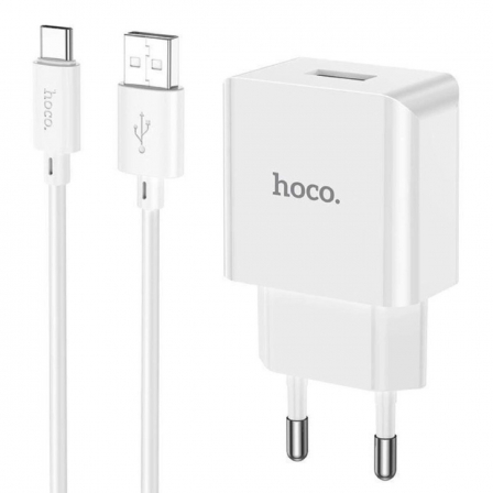 Мережевий зарядний пристрій з кабелем HOCO C106A Leisure single port charger set(Type-C) White