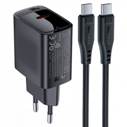 Мережевий зарядний пристрій з кабелем ACEFAST A82 PD20W GaN single USB-C charger set (P5) (EU) Black