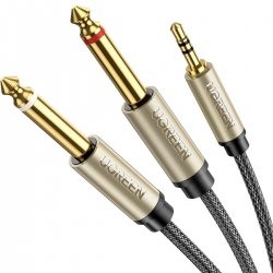 Аудіокабель UGREEN 3.5mm TRS to Dual 6.35mm TS Audio Cable 1m (Gray)