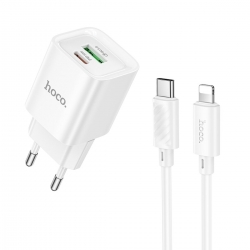 Мережевий зарядний пристрій з кабелем HOCO C147A Charm PD20W+QC3.0 charger set (C to iP)(EU) White