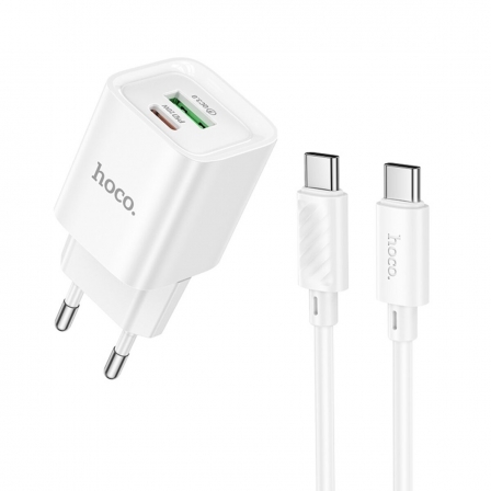 Мережевий зарядний пристрій з кабелем HOCO C147A Charm PD20W+QC3.0 charger set (C to C)(EU) White