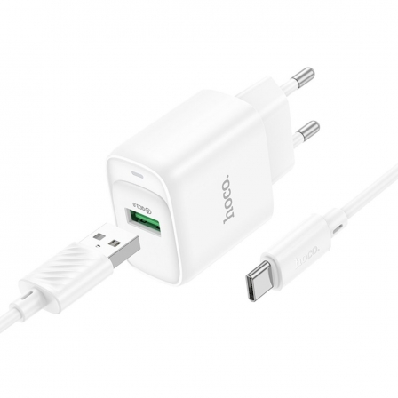 Мережевий зарядний пристрій з кабелем HOCO C140A Smart single port QC3.0 charger set (Type-C)(EU) White