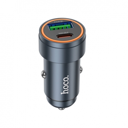 Автомобільний зарядний пристрій HOCO Z57A Glorious PD30W+QC3.0 car charger Metal Gray