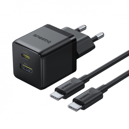 Мережевий зарядний пристрій з кабелем Baseus Palm Fast Charger C+U 30W EU Cluster Black (with Baseus Mini White Cable USB-C to U