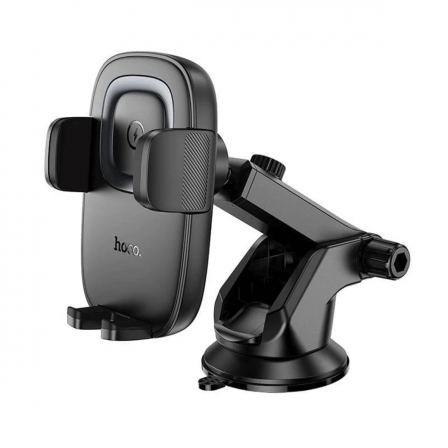 Автотримач для телефона з БЗП HOCO HW32 Crown push-type wireless charging car holder (center console) Black Metal Gray