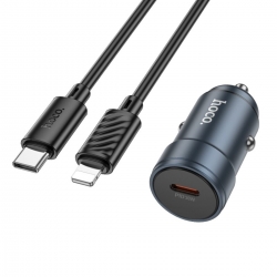Автомобільний зарядний пристрій HOCO Z57 Glorious single-port PD30W car charger set (C to iP) Metal Gray