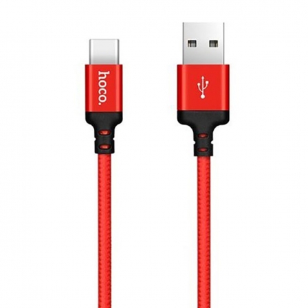 Кабель HOCO X14 USB to Type-C 3A, 1m, nylon, aluminum connectors, Black-Red