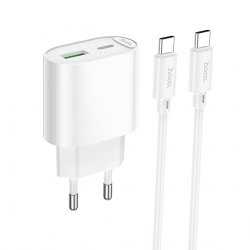 Мережевий зарядний пристрій з кабелем HOCO C109A(PD20W+QC3.0) Fighter PD20W+QC3.0 charger set(C to C) White