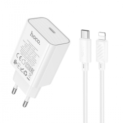 Мережевий зарядний пристрій HOCO C143A Benefit single port PD20W charger set(C to iP) White