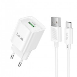 Мережевий зарядний пристрій з кабелем HOCO C145A Charm single port QC3.0 charger set(Type-C) White