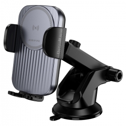 Автотримач для телефона з БЗП BOROFONE BH222 Leading push-type wireless fast charging car holder(center console) Black