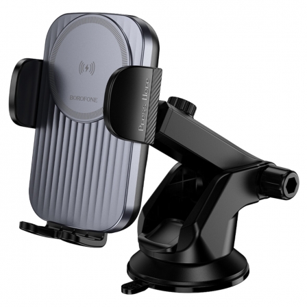 Автотримач для телефона з БЗП BOROFONE BH222 Leading push-type wireless fast charging car holder(center console) Black