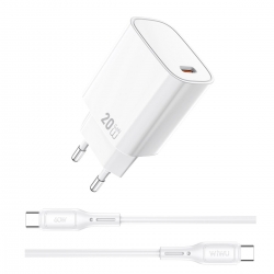 Мережевий зарядний пристрій з кабелем WIWU 20W Essen GaN Fast Charger+ Cable Combo Wi-G007 C-C EU White