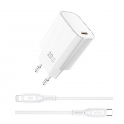 Мережевий зарядний пристрій з кабелем WIWU 20W Essen GaN Fast Charger+ Cable Combo Wi-G007 C-L EU White
