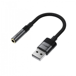 Аудіокабель ACEFAST J13 USB-A to 3.5mm female, nylon braid, 0.15m, Black