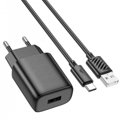 Мережевий зарядний пристрій з кабелем HOCO C134A Solid single-port charger set (Type-C) (EU) Black
