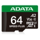 Карта пам'яті microSDXC (UHS-1 U3) A-DATA SPEED PLUS 64Gb Class 10 V30 A2 (R-160Mb/s W140Mb/s) (adapter SD)