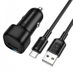 Автомобільний зарядний пристрій BOROFONE BZ34 Cloud single port QC3.0 car charger set(Type-C) Black