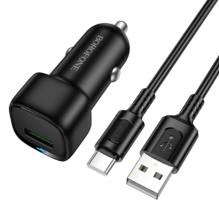 Автомобільний зарядний пристрій BOROFONE BZ34 Cloud single port QC3.0 car charger set(Type-C) Black