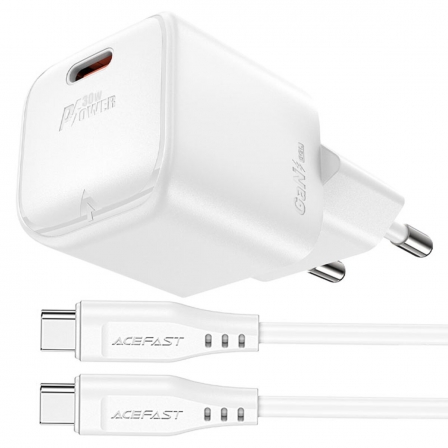 Мережевий зарядний пристрій з кабелем ACEFAST A77 mini PD30W GaN single USB-C charger set (C3-03) White