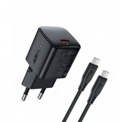 Мережевий зарядний пристрій з кабелем ACEFAST A117 PD20W mini GaN fast charger set(P16),black  Black