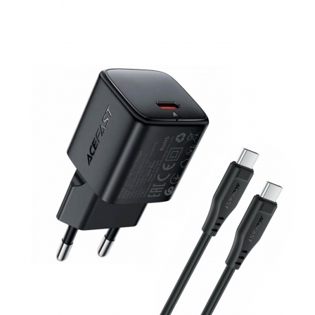 Мережевий зарядний пристрій з кабелем ACEFAST A117 PD20W mini GaN fast charger set(P16),black  Black