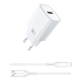 Мережевий зарядний пристрій з кабелем WIWU 18W Essen GaN Fast Charger + Cable Combo Wi-G006 A-L EU White