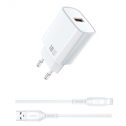 Мережевий зарядний пристрій з кабелем WIWU 18W Essen GaN Fast Charger + Cable Combo Wi-G006 A-L EU White