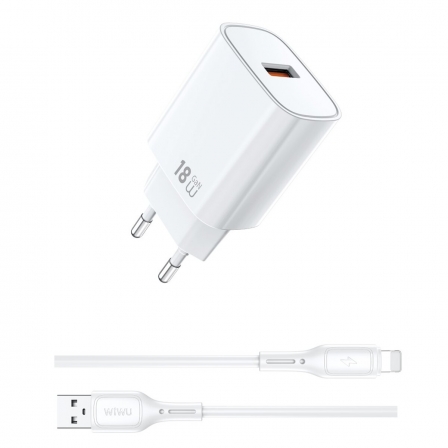 Мережевий зарядний пристрій з кабелем WIWU 18W Essen GaN Fast Charger + Cable Combo Wi-G006 A-L EU White