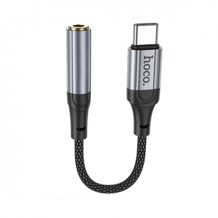 Аудiокабель HOCO LS36 Type-C to 3.5 female, nylon braid, 0.12m, Black