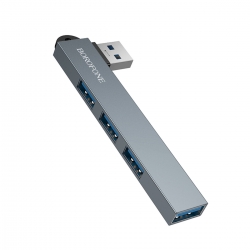 USB-хаб BOROFONE FH1 4-in-1 converter(USB to USB2.0*3+USB3.0) Metal Gray