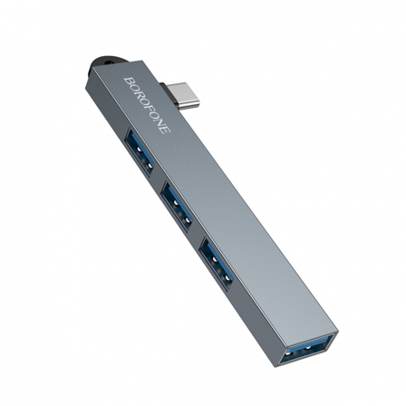 USB-хаб BOROFONE FH1A 4-in-1 converter(Type-C to USB2.0*3+USB3.0) Metal Gray