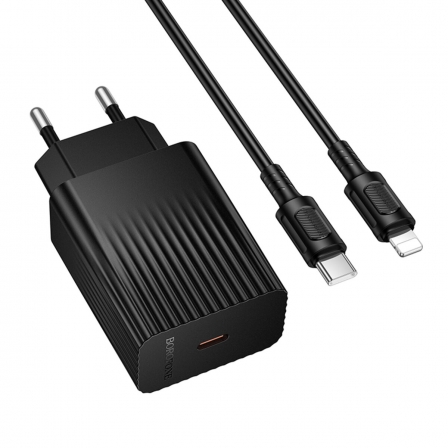 Мережевий зарядний пристрій з кабелем BOROFONE BAS73A Source single port PD20W charger set (C to iP) (EU) Black