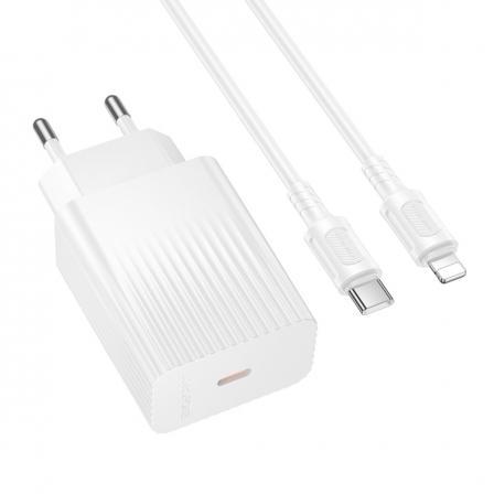 Мережевий зарядний пристрій з кабелем BOROFONE BAS73A Source single port PD20W charger set (C to iP) (EU) White
