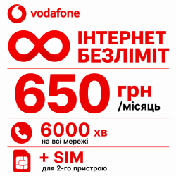 Стартовий пакет Vodafone Business Connect+ — безлімітний інтернет, 6000 хвилин та додаткова SIM-карта