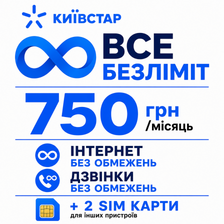 Стартовий пакет Київстар «На зв'язку Прайм» — повний безліміт та 2 додаткові SIM-карти