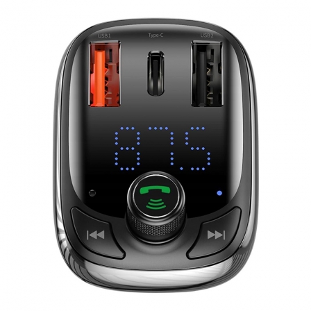 АЗП з FM-трансмітером Baseus T typed S-13 Bluetooth MP3 car charger Black (CCTM-B01)
