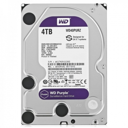 

HDD Western Digital 3.5" Purple 4TB 64MB, 5400 RPM, SATA 6 Gb/s