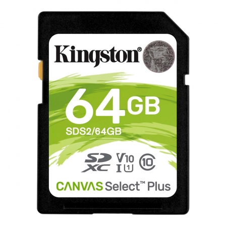 SDXC (UHS-1 U1) Kingston Canvas Select Plus 64Gb class 10 V10 (R-100MB/s)